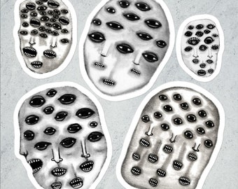 VINYL STICKER SHEET Weird Head Eyeballs Abstract Face Portrait Folk Art Cursed Birthday Housewarming Creepy Horror Gothic Back to School