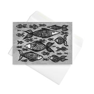 GREETING CARD Fish Folk Art Card Whimsical Kawaii Fishing Illustration Pond Lake Weird Cute Housewarming Gift Birthday Card Quirky Cards