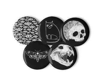 SET DE 5 BOTONES DE PINBACK Calavera Gótica Goblincore Horror Arte Popular Oscuro Academia Escalofriante Brujería Regalo de Cumpleaños Weirdcore Gótico Punk Emo Bruja