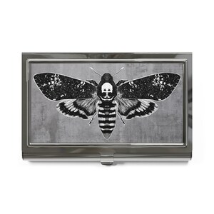 BUSINESS CARD HOLDER Moth Dark Academia Birthday Housewarming Gifts Weird Insect Specimen Forest Death Head Hawkmoth Creepy Gothic Skull