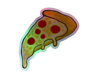 HOLOGRAPHIC STICKER Pizza Slice Holo Phone Decals Food Stickers Cell Phone Vinyl Decal Cottagecore Folk Art Chef Birthday Gift Pizza Lover