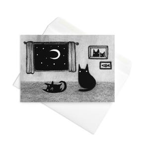 Carte de voeux maison du chat noir Art folklorique Chats kawaii Illustration fantaisiste Cadeaux d'anniversaire mignons de pendaison de crémaillère Cartes originales Kitty gothique