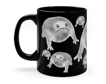 11oz BLACK COFFEE MUG Weird Frog Goblincore Folk Art Birthday Housewarming Whimsical Creepy Cute Quirky Funny Birthday Cape Rain Frog Toad