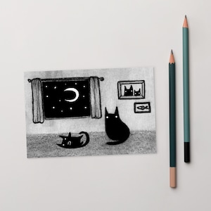4 x 6 CARTE POSTALE IMPRESSION D'ART Maison de chat noir Chats kawaii, cadeaux pour amoureux des chats pendaison de crémaillère originale gothique cadeau d'anniversaire fantaisiste Correspondant cadeaux de printemps