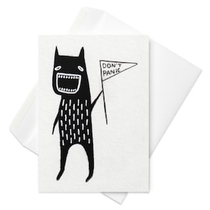 GREETING CARD Monster Don't Panic Folk Art Kawaii Monster Card Whimsical Art Cute Funny Housewarming Gift Birthday Gifts Quirky