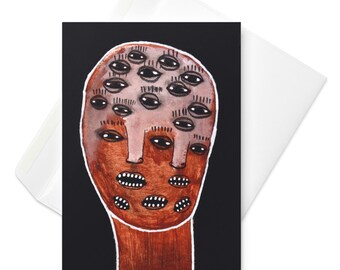 GREETING CARD Monster Portrait Surreal Eyeballs Folk Art Quirky Horror Goth Birthday Gifts Weird Alien Housewarming Gothic Witchcore Eyeball