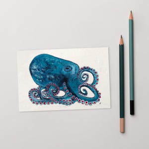 4x6 KUNSTDRUCK POSTKARTE Oktopus Einweihungsparty Geschenk Ozean Dekor Meer Strand Haus Thema Wandkunst Natur Geburtstag Geschenk Küstentier Kunst
