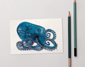 4x6 STAMPA ARTISTICA CARTOLINA Polpo Regali di inaugurazione della casa Decorazione oceano Mare Spiaggia Casa Tema Arte murale Natura Regalo di compleanno Arte animale costiera