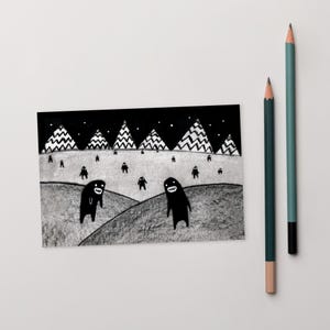 CARTÃO POSTAL ARTÍSTICO IMPRESSO 4x6 Monstro Noite Paisagem Lua Arte Popular Caprichosa Cartões de Aniversário Gótico Fantasia Estranho Peculiar Presentes de Inauguração de Casa Gótico