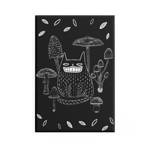 IMÁN DE METAL PARA NEVERA Gato negro Hongos Plantas Gótico Oscuro Academia Botánico Brujería Regalo de cumpleaños Raro Gótico Inauguración de la casa Arte popular