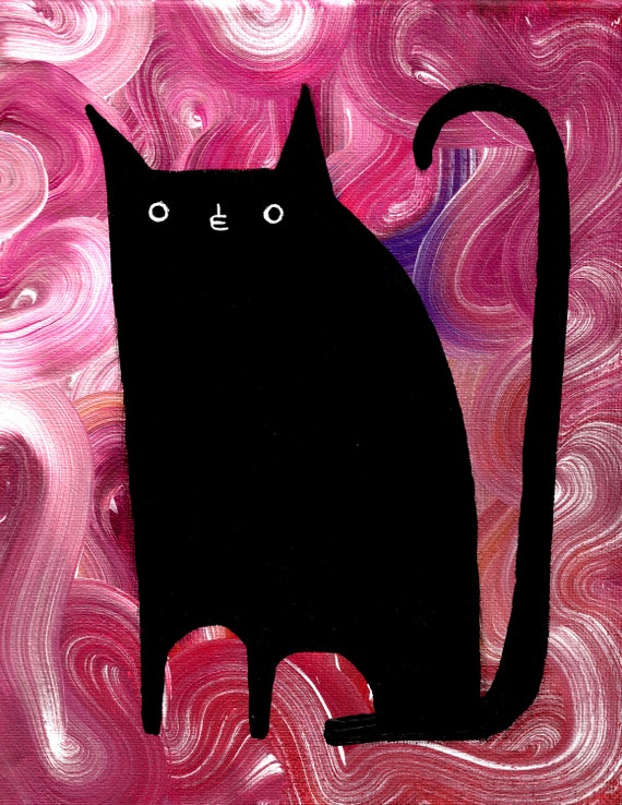 8x10 ART PRINT Cat Folk Art Painting Quirky Art Whimsical Wholesome Housewarming Home Decor Cat People Gifts Weird Stuff Cute Birthday Gift