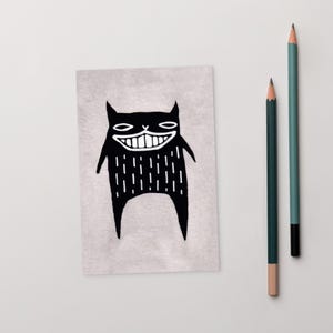 4x6 IMPRESSÃO DE ARTE CARTÃO POSTAL Gato Preto Arte Popular Presente de Aniversário Caprichoso Bonito Estranho Peculiar Inauguração de Casa Arte Outsider Engraçada Gatinho Gótico Arte de Parede