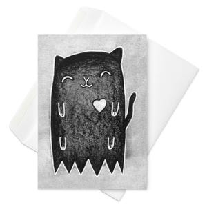 GREETING CARD Black Cat Ghost Kitty Kawaii Quirky Whimsical Invitations Weird Cute Goth Housewarming Gothic Birthday Card Cat Lover Gifts