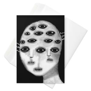 TARJETA DE FELICITACIÓN Monstruo Retrato Caprichoso Extraterrestre Globos oculares Gótico Mal de ojo Extraño Amigo por correspondencia Regalo de inauguración de la casa Gótico Peculiar Gótico Weirdcore Globo ocular