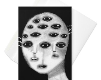 GREETING CARD Monster Portrait Whimsical Alien Eyeballs Gothic Evil Eye Weird Penpal Housewarming Gift Goth Quirky Gothic Weirdcore Eyeball