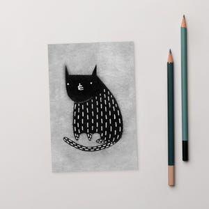 TARJETA POSTAL CON IMPRESIÓN ARTÍSTICA DE 4x6 Gato Negro Gatito Kawaii Arte Popular Lindo Tarjeta Extraña y Caprichosa Arte Extraño Regalo de Inauguración Tarjetas de Cumpleaños Regalos para Amantes de los Gatos