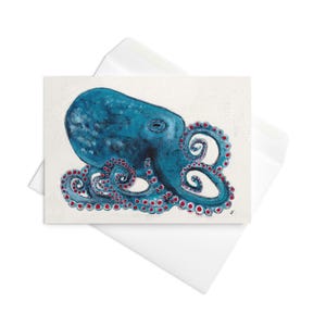 GREETING CARD Octopus Painting Housewarming Gifts Ocean Decor Sea Beach House Theme Wall Art Nature Birthday Day Gift Coastal Animal Art