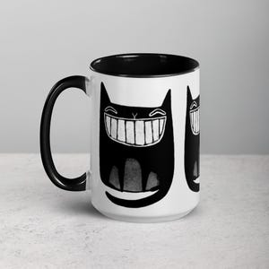 15oz COFFEE MUG Black Cat Folk Art Housewarming Birthday Gifts Illustration Funny Cute Weird Stuff Quirky Tea Gift Ceramic Tea Cats