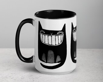 CANECA DE CAFÉ 15oz Gato Preto Arte Popular Presentes de Aniversário de Inauguração Ilustração Engraçada Fofa Coisas Estranhas Presente de Chá Peculiar Gatos de Cerâmica