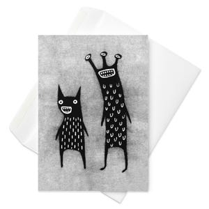 WENSKAART Monster volkskunst kawaii monsters volkskunst kaart grillig raar schattig housewarming cadeau verjaardagscadeaus eigenzinnige Kaiju-uitnodiging
