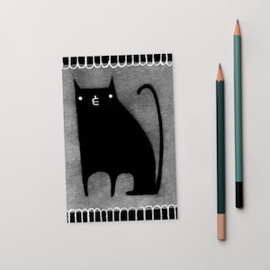 CARTÃO POSTAL ARTÍSTICO 4x6, Gato Preto, Kawaii, Gatinho, Cartões, Peculiares, Caprichosos, Fofos, Góticos, Inauguração de Casa, Bruxos, Góticos, Engraçados, Cartões de Aniversário, Presentes de Primavera