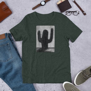 STRAIGHT CUT T-SHIRT Black Cactus Shirt Cacti Folk Art Desert Plant Creepy Goth Birthday Gifts Modern Botanical Witchy Gothic Art Punk Emo Heather Forest