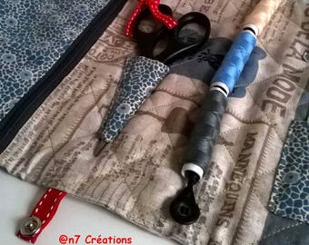 Blue sewing kit and linen