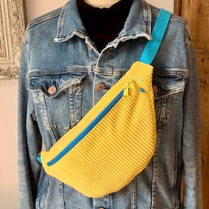Yellow and blue fanny pack