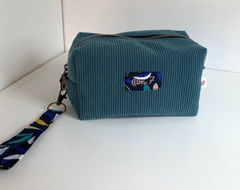 Borsa per il trucco in velluto blu anatra