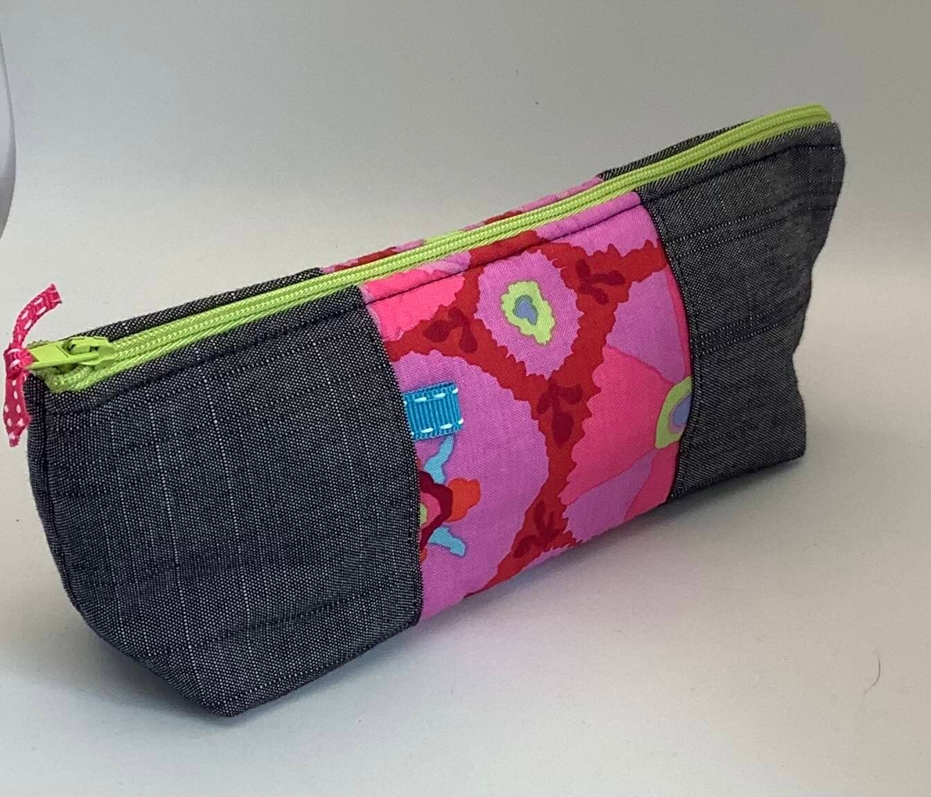 Trousse d'écolier en Coton Couleur Jean et Tissu Fleuri Rose