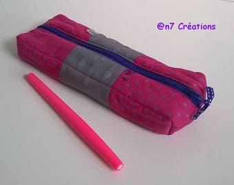 Trousse d'écolier, gris et rose étoilé