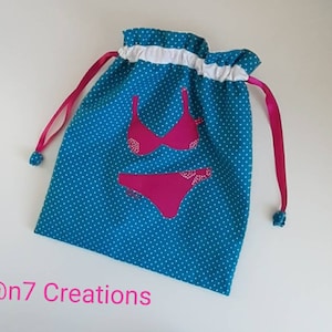 Blue and pink underwear bag.