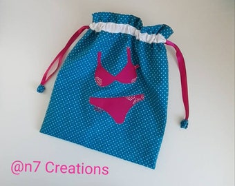 Blue and pink underwear bag.