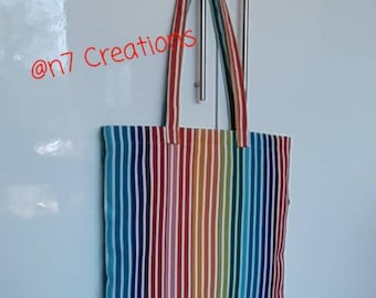 Multicolored, striped tote bag