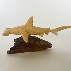 Hand-carved Original Wood (SMALL) Hammerhead Shark coastal art/decor/sculpture