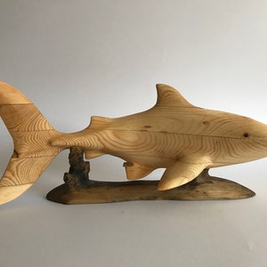 Hand-carved Original Wood Great White Shark coastal art/decor/sculpture