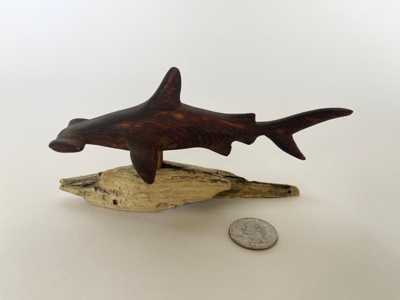 Hand-carved Original Wood (SMALL) Hammerhead Shark Coastal Art