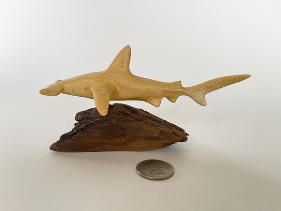 Hand-carved Original Wood (SMALL) Hammerhead Shark Coastal Art