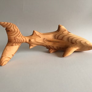 Hand-carved Original Wood Great White Shark WALL ART coastal art/decor/sculpture