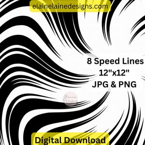 May include: Black and white digital download of 8 speed lines in a swirl pattern. The image is 12 inches by 12 inches and available in JPG and PNG formats.