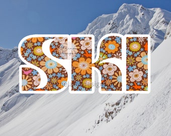 Ski sticker, skiing sticker, Retro ski sticker, ski like a girl, Winter Sticker, Ski letters Stickers, flower, vintage, girl ski, Set eed73
