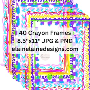 Op de afbeelding: 40 kleurrijke krijtlijsten in verschillende patronen en kleuren. De lijsten zijn 8,5" x 11" en zijn beschikbaar in JPG- en PNG-formaten. De tekst "Elaine Designs" staat in een cirkel in het midden van de afbeelding.