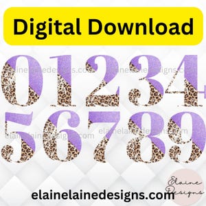 Cheetah Numbers, Purple Cheetah numbers, Leopard numbers, Glitter Cheetah numbers, Birthday Numbers, Number clipart, png, set 672