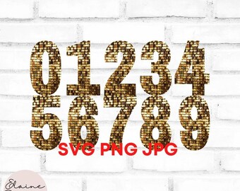 Può includere: Numeri da 0 a 9 in glitter dorati su uno sfondo di mattoni bianchi. I numeri sono grandi e in grassetto, perfetti per aggiungere un tocco di brillantezza a qualsiasi progetto.