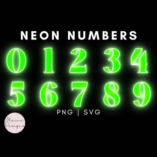 Neon Numbers Green Glowing Numbers Lime Green numbers Neon green digital neon clipart Set 408