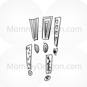 5 Líneas dibujadas a mano Set 8 Signo de exclamación dibujado a mano Imágenes trazos Rayas Corazones Lunares Doodle Clipart Digital Descargar svg PNG JPG