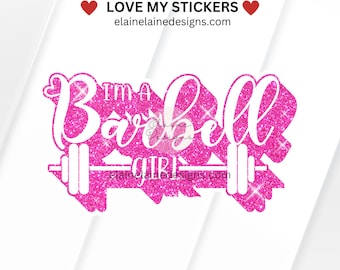 Crossfit Sticker, Barbell sticker, barbell girl sticker, girl powerlifting sticker, gym sticker, weightlifting, pink glitter EED-FIT-219