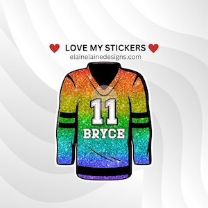 Adesivo de hóquei, adesivo de camisa de hóquei, adesivo de hóquei para meninas, adesivo de hóquei personalizado, hóquei feminino, adesivo de hóquei arco-íris, EED-SPORTS-125