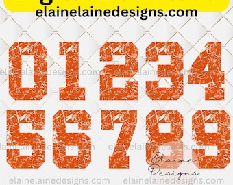 Orange Varsity Sports Numbers 0-9 | Distressed Grunge Style | Sports Jersey numbers, number clipart, numbers png, orange numbers, 668