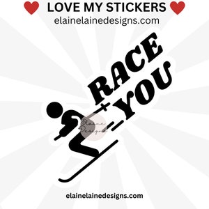Skistickers, skisticker, dol op skiën, snel skiën, race tegen je, grappige skistickers, skisticker, snelle skisticker, EED-SNOW-151